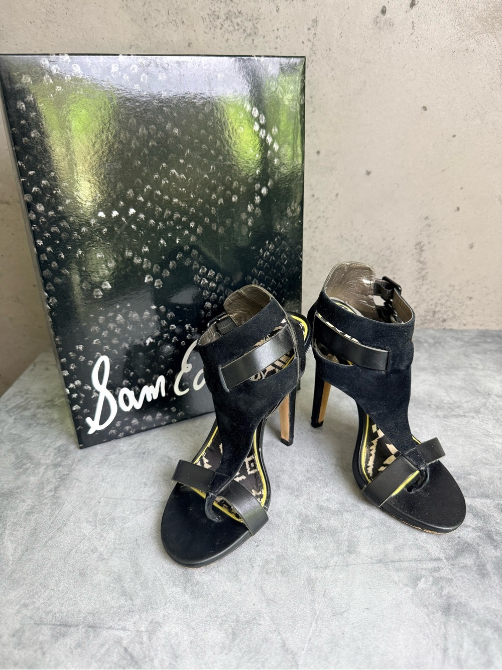 Ya Los Angeles Black Suede Strappy High Heel Sandals